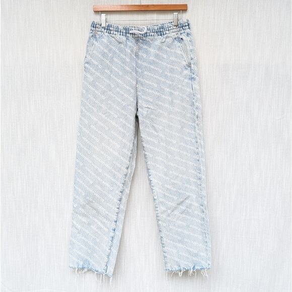 Alexander Wang Blue & White Logo Print Jogger Disstressed Cropped Jeans, size S - Picture 1 of 10